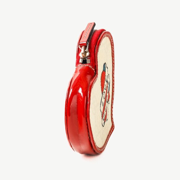 Gucci "Love Gucci" Tattoo Red Patent Leather Heart-Shaped Monogram Coin Purse - Picture 2 of 8